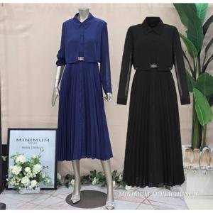 [미니멈]MD 카라넥 시스루 레이어드 플리츠원피스 MD MYBAWO4310