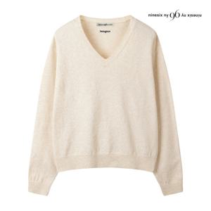 [나인식스뉴욕(영캐릭터)]V넥 레터링 자수 울 니트 NQ2KP006M0