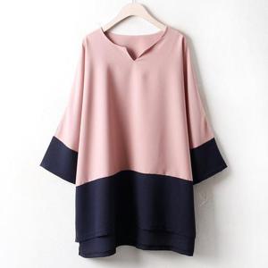 [강물처럼]빅사이즈사랑해요 1848L308 믹스쉬폰롱블라우스 WW (1