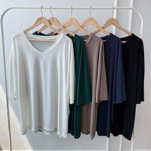 [강물처럼]빅사이즈무지티 K097L506 스판브이넥쿨반팔티 RA (378