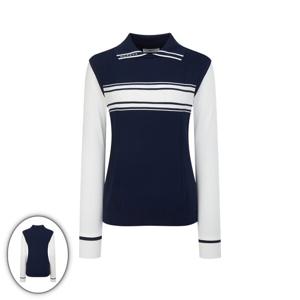 [헤지스골프] 여성 소재 배색 카라 니트 네이비 HWSW6A212N5