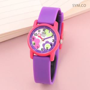 큐앤큐 VR41J-006Y 학습에 좋은 블루밍 플라워 캐릭터 어린이 아동 우레탄 시계 d