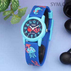 큐앤큐 VR99J-017Y 학습에 좋은 해파리 캐릭터 어린이 아동 우레탄 시계 d