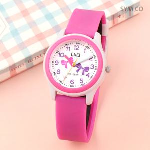 큐앤큐 VS59J-002Y 학습에 좋은 큐티 리본 캐릭터 어린이 아동 우레탄 시계 d
