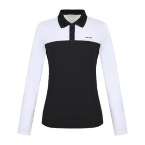 M 핑골프웨어 NQC 121E1TO157_BK 여성 배색 카라 긴팔 티셔츠