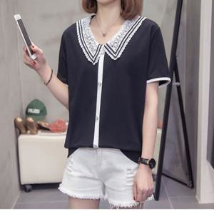 S67495 레이스 카라 앞 단추 장식 블라우스 출근룩