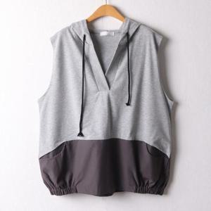 [강물처럼]아이우먼 반오픈배색후드조끼 IRI435M503 빅사이즈 (3