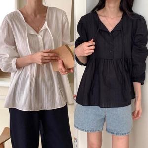 [강물처럼]빅사이즈주름블라우스 U067L503 러브브이리본블라우스