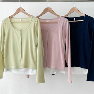 [강물처럼]빅사이즈레이어드 U033L503 심플이중라운드가디건 RD