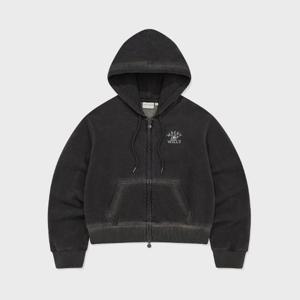 와키윌리후드집업 KQJ WA2601HZ52DG 우먼스 데님워싱 크롭 후드집업 다크 그레이