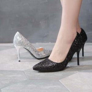 여성 스텔레토 하이힐 실버 블랙 블링 구두 여성구두 하이힐