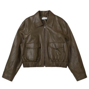 [쉬즈미스]밴딩 크롭 레더 점퍼 SWWJPP12050