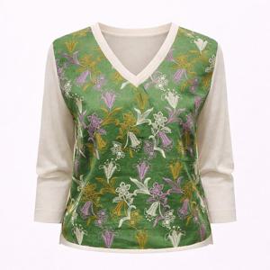 [비꼴리끄(여성)]린넨 배색 V넥 풀오버 B242KU2070