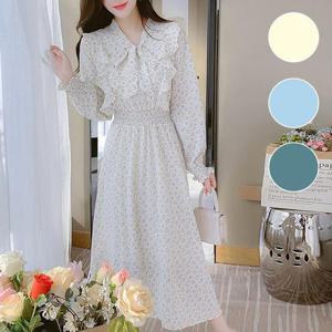 [깨비몰][깨비몰]여성 꽃무늬 긴팔 롱 드레스 밴딩프릴 원피스 (