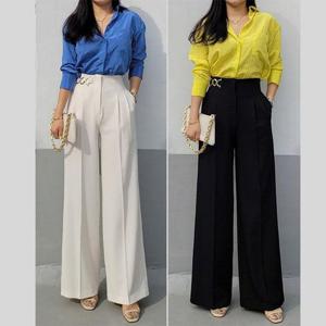 [바이어스]핀턱 하이웨스트 금장 와이드 팬츠 슬랙스 바지 코디