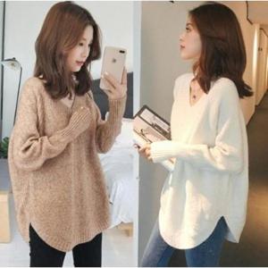 [깨비몰][깨비몰] 여성 데일리 브이넥 니트티 루즈핏 긴팔니트 (