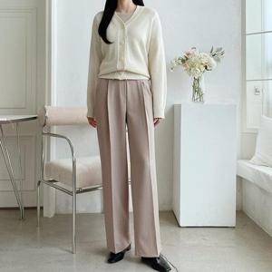 [바이어스]핀턱 밴딩 심플 와이드 통 팬츠 바지 코디 슬랙스 룩