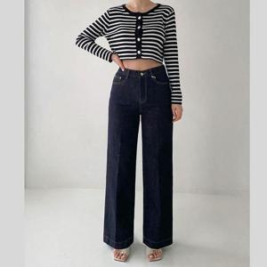 [바이어스]스판 스티치 밴딩 와이드 일자핏 통 청바지 데님 팬츠