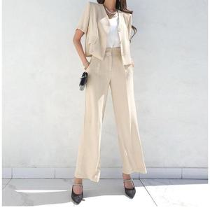 [바이어스]투피스 셋업 노카라 싱글 반팔 자켓 와이드핏 슬랙스