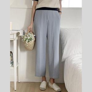 [바이어스]빅사이즈 뒷밴딩 9부 와이드핏 통 바지 팬츠 슬랙스 (