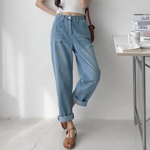 [바이어스]하이웨스트 와이드핏 일자 배기 청 바지 팬츠 데님 룩