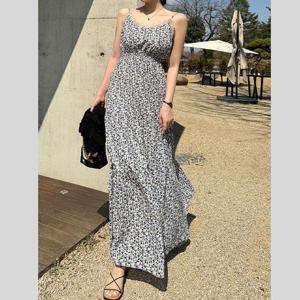 [바이어스]민소매 나시 플라워 레이스 뷔스티에 캉캉 롱 원피스