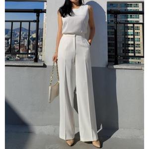 [바이어스]스판 하이웨스트 와이드 통 바지 팬츠 슬랙스 코디 룩