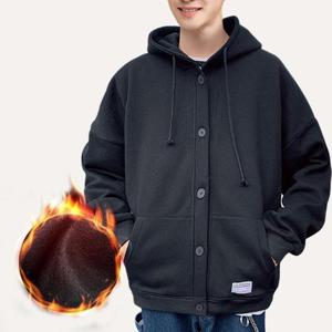 [깨비몰][깨비몰] 남성 오버핏 후드티 겨울 기모 무지 버튼 티 (