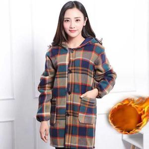 [깨비몰][깨비몰]체크 하프 코트 간절기 기모후드 플리스 자켓 (