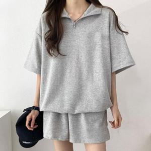 [의류] 여자 반집업 반바지 아노락 셋업 루즈핏 무지 홈웨어