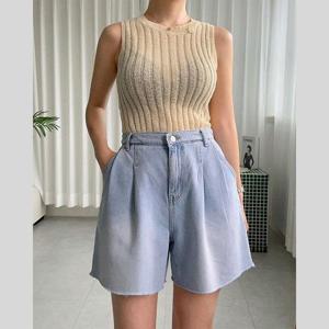[바이어스]여름 밴딩 핀턱 버뮤다 숏 팬츠 4부 청바지 데님 코디