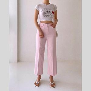 [바이어스]슬림 와이드 일자핏 밴딩 통 바지 9부 코튼 면 팬츠 (