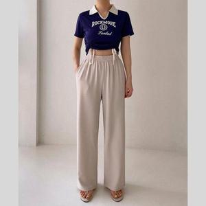 [바이어스]와이드핏 찰랑 밴딩 통바지 팬츠 스판 바지 코디 룩 (