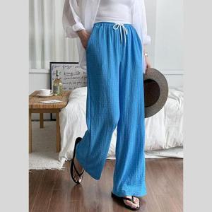[바이어스]통 바지 와이드 여름 쿨 스판 밴딩 플리츠 밴딩 팬츠