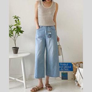 [바이어스]워싱 청 여름 와이드핏 통바지 9부 팬츠 바지 코디 룩