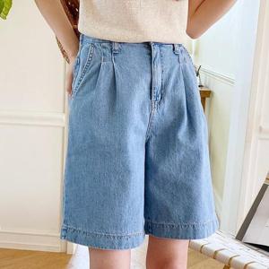 [바이어스]여름 쿨 핀턱 4부 반바지 워싱 연청 진청 데님 팬츠 (