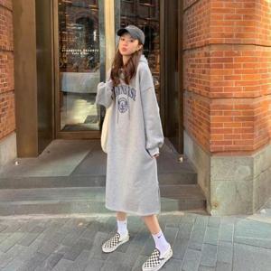 [깨비몰][깨비몰]여성 과라스 영문 프린팅 기모 후드 롱원피스 (