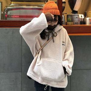 뽀글이 여성용 겨울 오버핏 귀여운 후드티 티셔츠