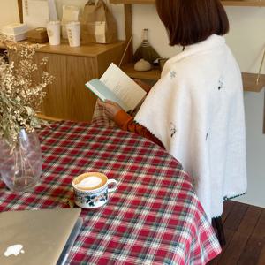 [샤이닝홈] 에블린 기모 윈터 체크 방수 식탁보 2인정사각