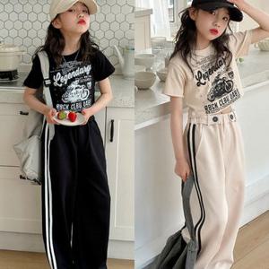 삐삐네옷가게 여아 주니어 레트로 반팔  크롭티셔츠  트레이닝 바지세트