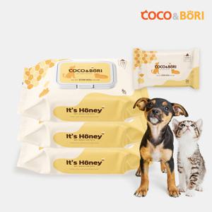 코코와보리 레이온 100% 도톰 엠보 강아지 고양이 물티슈 80매 3팩+휴대용 1팩