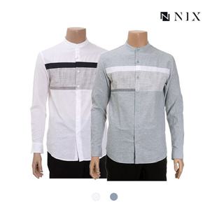 [닉스][닉스]남성 코튼린넨 3도 블록 헨리넥카라 셔츠_FNNECSL11
