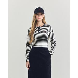 헤지스 여성 24FW 클리어런스 네이비 스트라이프 긴소매 티셔츠 HSTS4D907N2