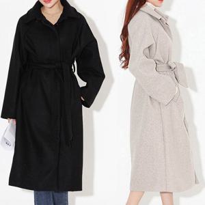 여성용 겨울 외출 데이트 패션 모직 오버핏 롱 코트