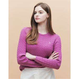 헤지스 여성 25SS 면100%바이올렛 케이블 긴소매 라운드넥 스웨터 HSSW5AC17V2