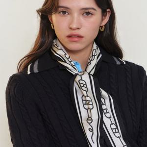 [헤지스] [SILK100%]블랙 H클립 마름모 실크 스카프 HISC4F500BK