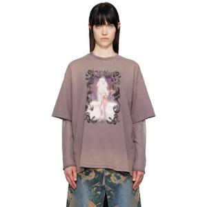 26 SS 아크네 여성 퍼플 레이어드 프린트 티셔츠 251129F110058
