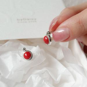 바이데이지 레드 산호 마카사이트 실버 귀걸이 Be0696