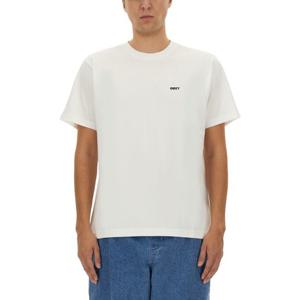 오베이 화이트 코튼 로고 프린트 티셔츠 131080365 WHITE