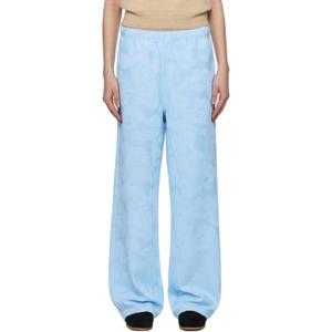 26 SS BAPE 여성 블루 솔리드 카모 자카드 원 포인트 와이드 팬츠 251546F087000